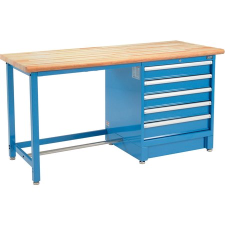 GLOBAL INDUSTRIAL 72Wx30D Modular Workbench, 5 Drawers, Maple Butcher Block Safety Edge, Blue 711158